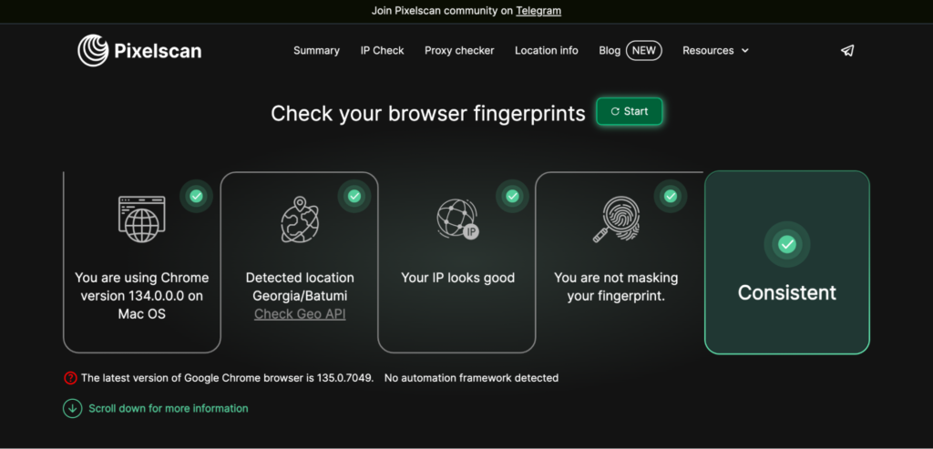pixelscan service screenshot