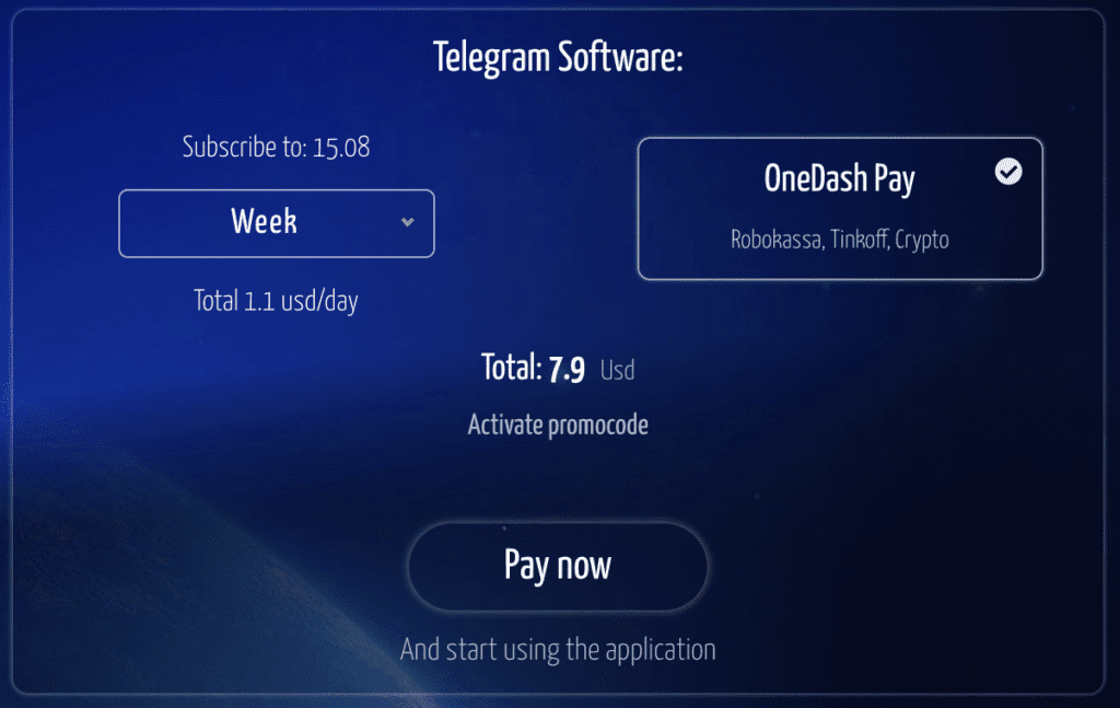 the ONE DASH bulk telegram account creator homepage