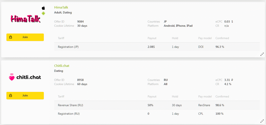 AffDays example of dating offers