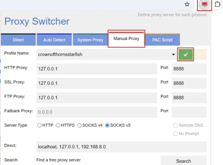 manual proxy set up in Chrome