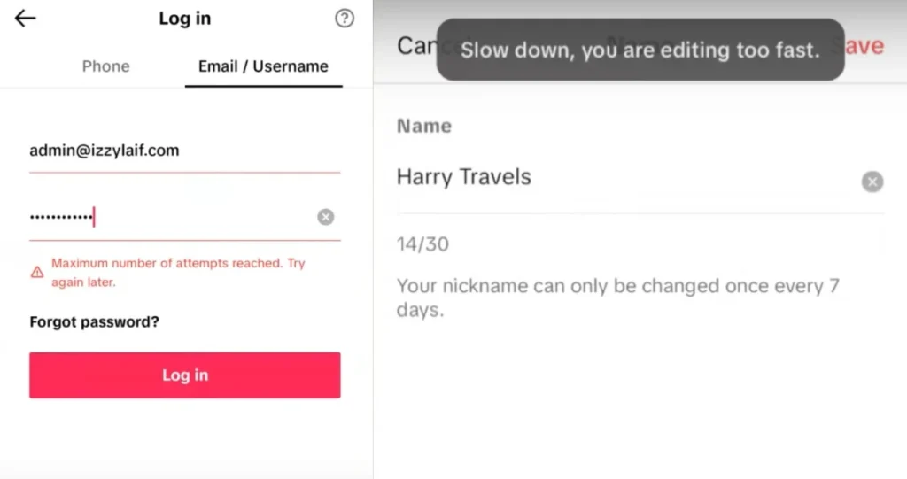 an example of 'slow down, you are editing too fast' error
