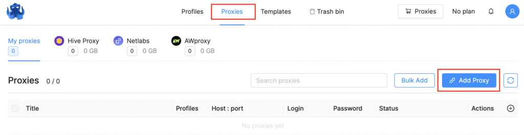 the proxies button in the octobrowser