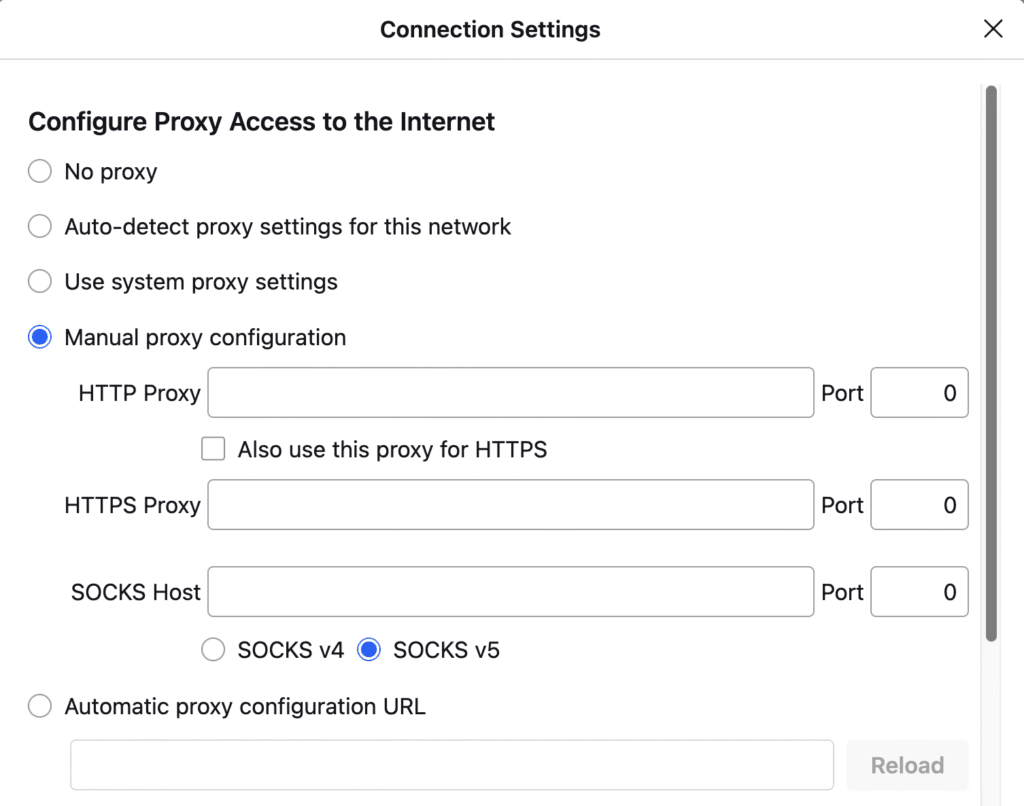 connection settings in firefox
