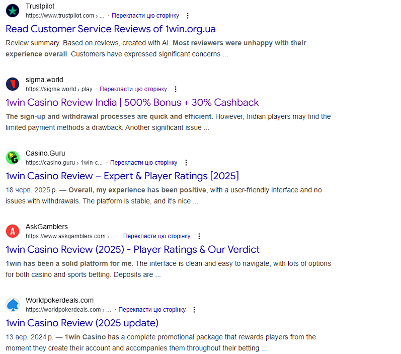 example of websites providing reviews on casinos