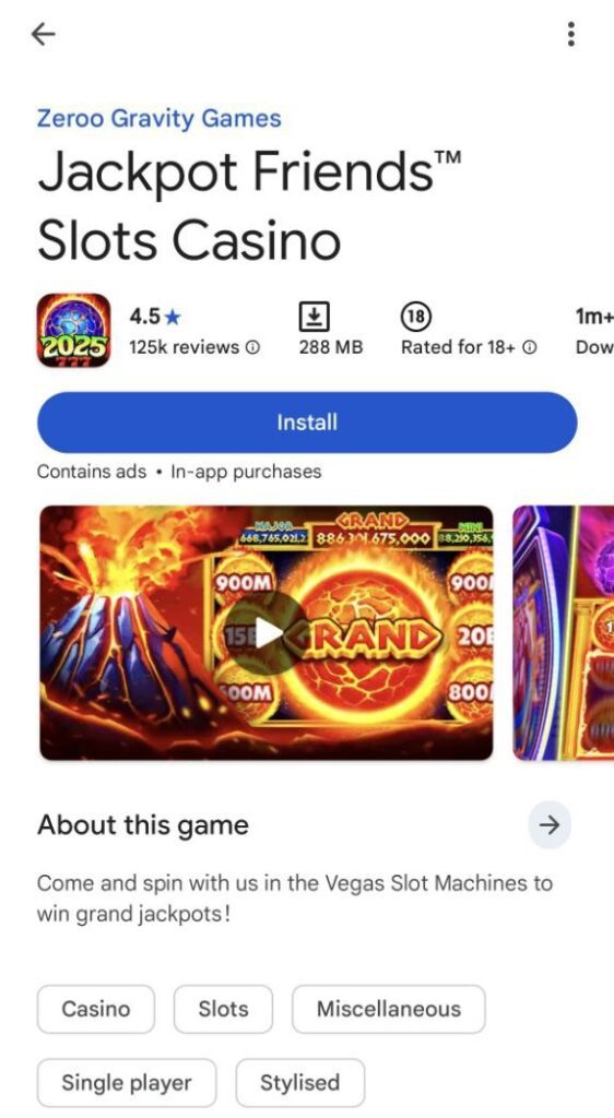 AffDays a screenshot of a gambling app in Google Play