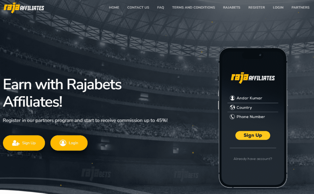rajabets affiliates homepage