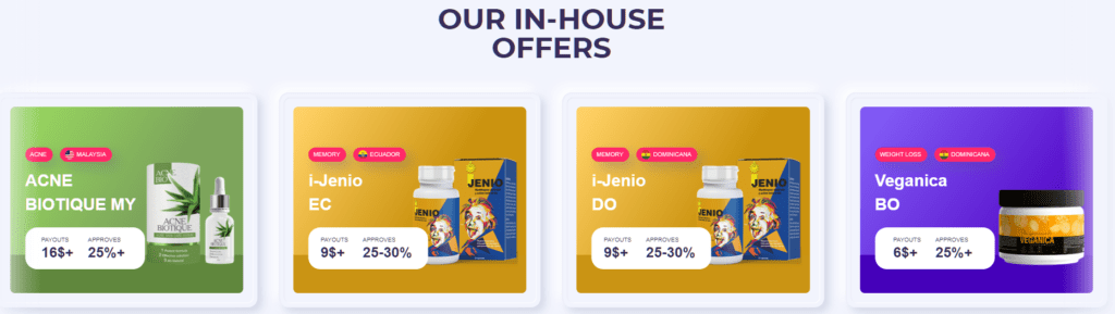 An example of offers in a nutra affiliate network