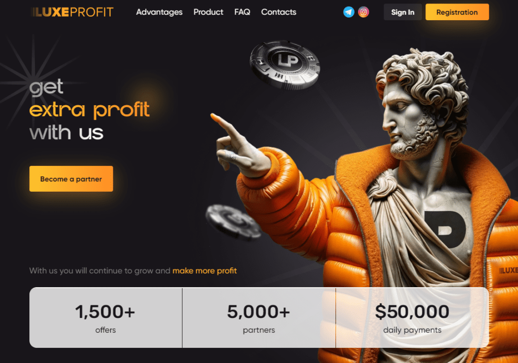 luxeprofit affiliate network homepage
