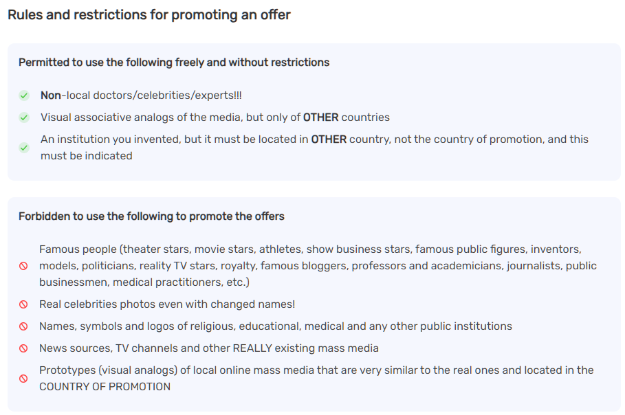 Rules and restrictions that an affiliate network imposes on offers promotion.