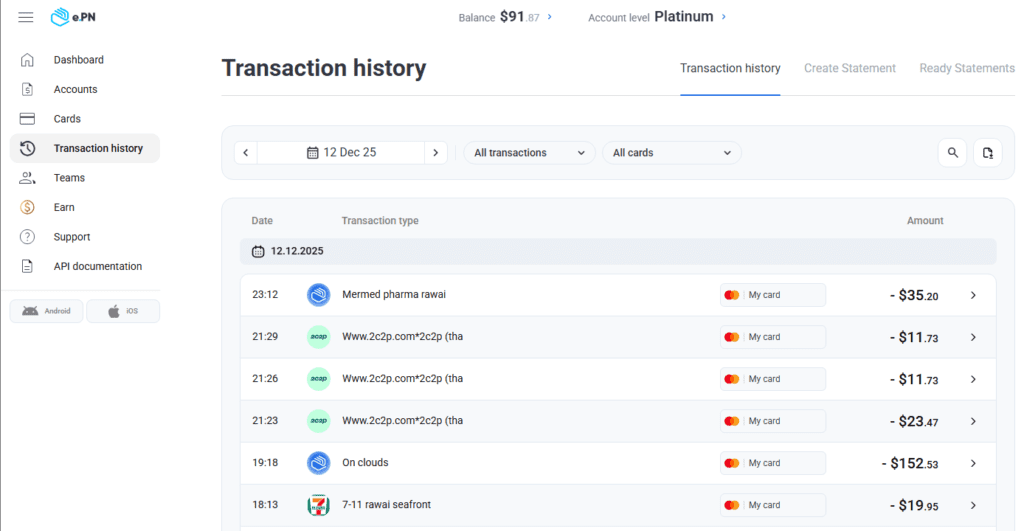 AffDays a tab where you can see your transaction history