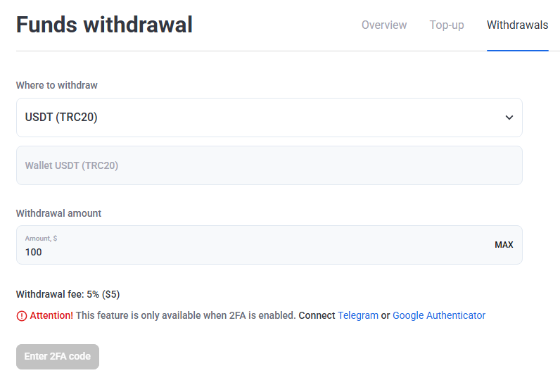 AffDays funds withdrawal section