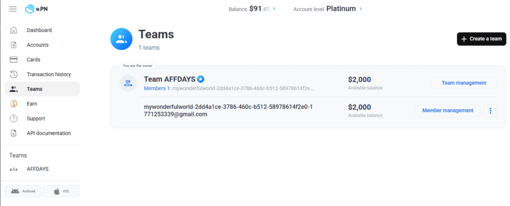 AffDays teams section