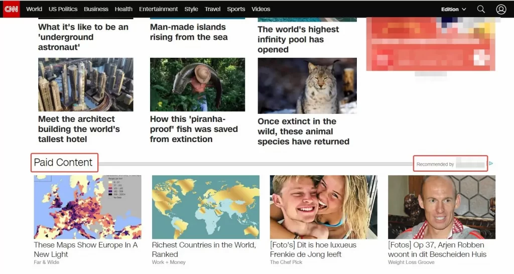 AffDays recommended content blocks on CNN