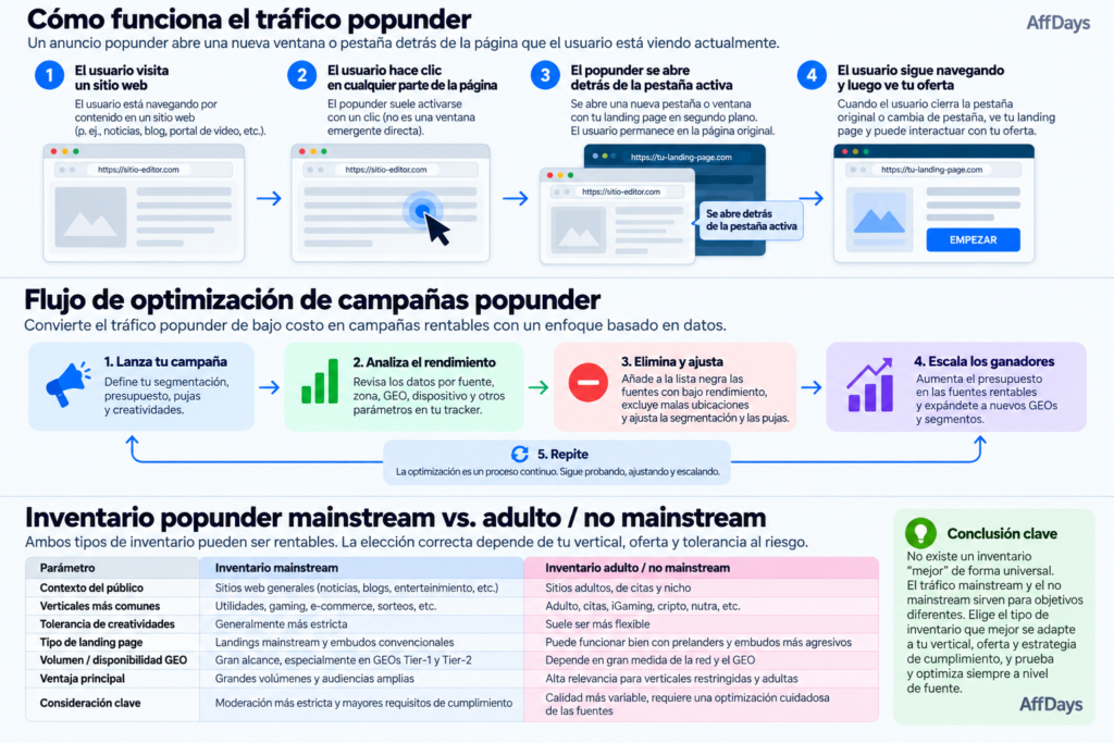 Cómo funciona el tráfico popunder en marketing de afiliación