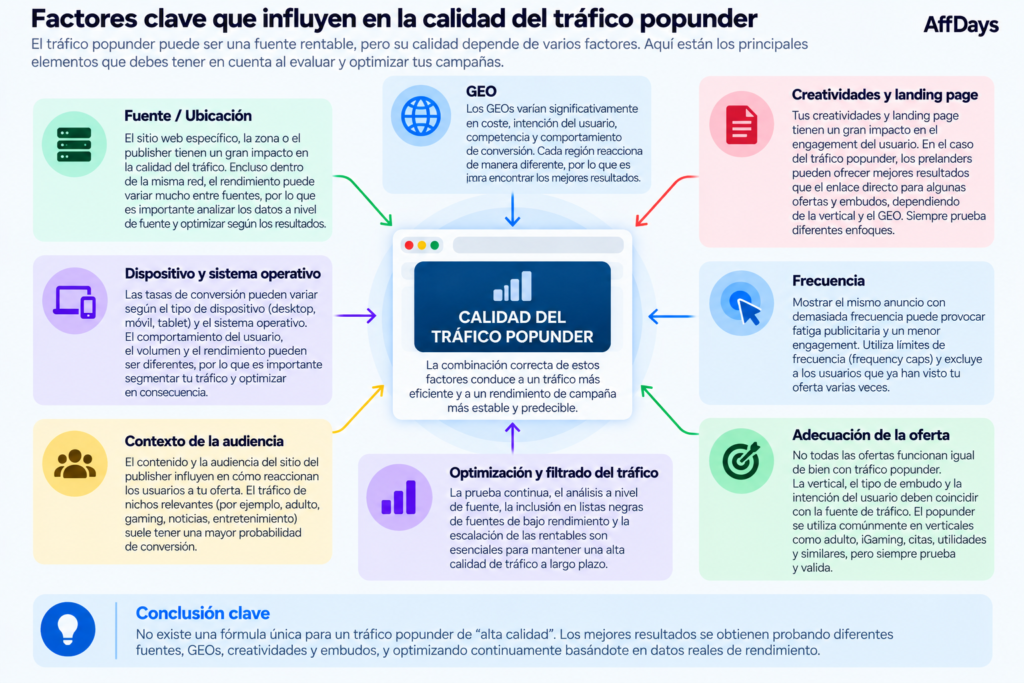 Factores clave que afectan a la calidad del tráfico popunder