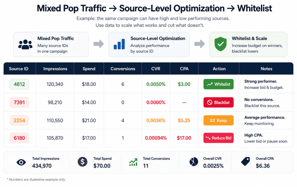 mixed pop traffic source level optimization