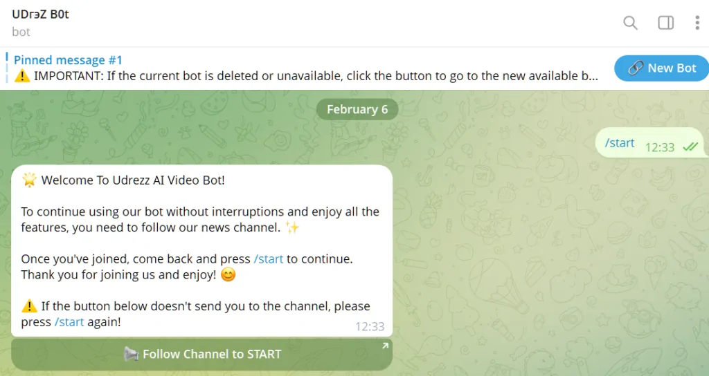 mensaje de bienvenida del bot de Telegram Undrezz